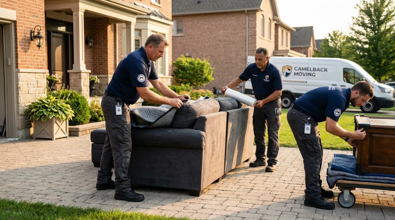 Large estate moving crew wrapping furniture in Pownal, VT